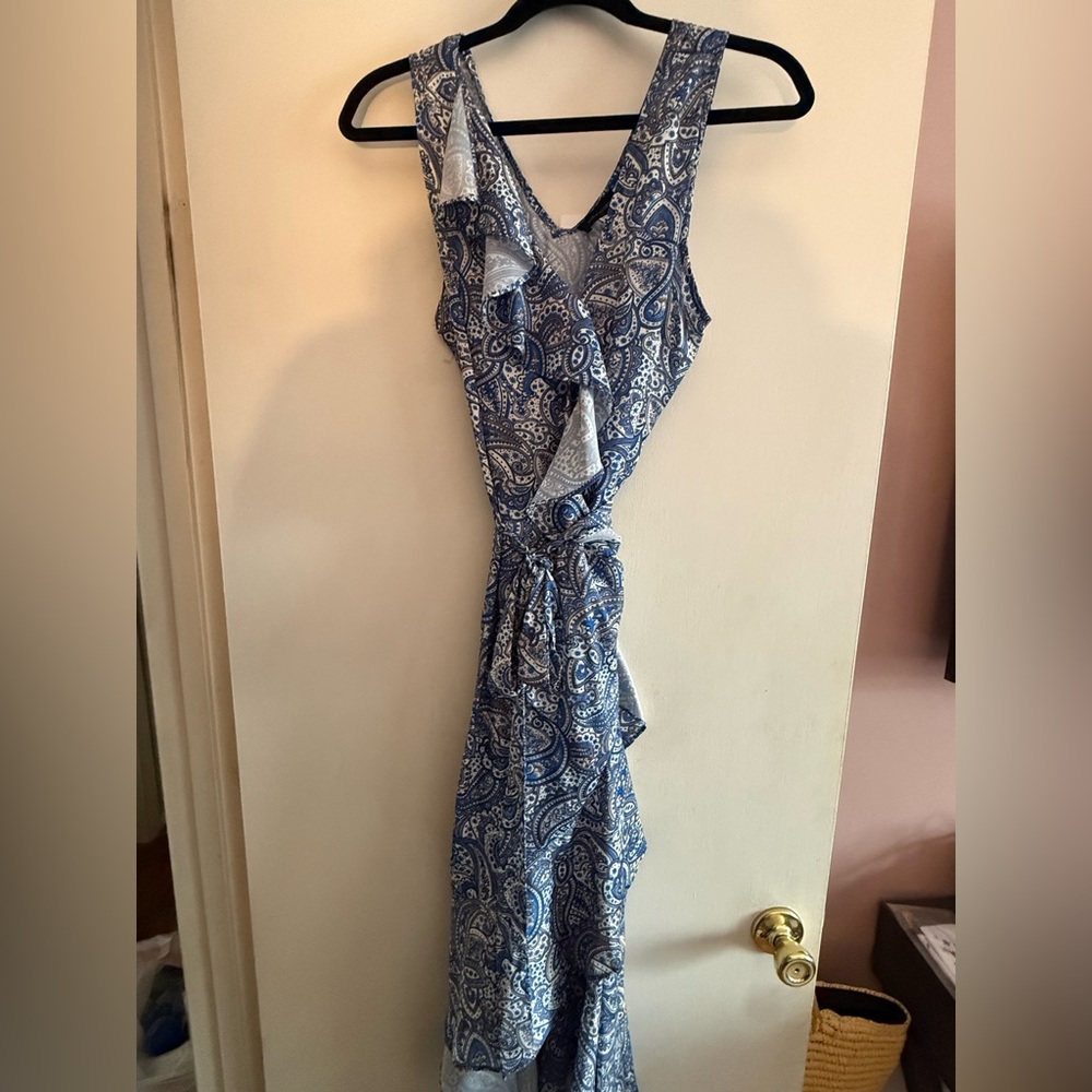 Blue Paisley Sleeveless Wrap Dress size large